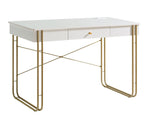 ZUN Computer Desk Writing Desk with One Drawer Metal Legs and USB Outlet Port – White & Gold B107P147849