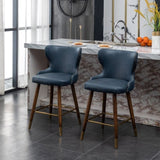 ZUN Nevis Mid-century Modern Faux Leather Tufted Nailhead Trim Counter Stool Set of 2, Blue T2574P165097