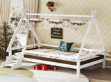Twin House Platform Bed with Stairs, Solid Wood Twin Bed Frame, Low Profile and Childlike Fun W1580P354718