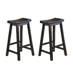 ZUN Black Finish 29-inch Bar Height Stools Set of 2pc Saddle Seat Solid Wood Casual Dining Home B01151976