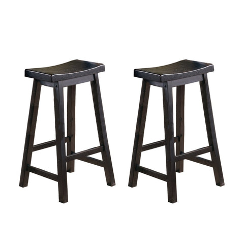 ZUN Black Finish 29-inch Bar Height Stools Set of 2pc Saddle Seat Solid Wood Casual Dining Home B01151976