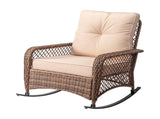 Rattan rocking chair with sparse backrest, brown rattan, beige cushion 01872444