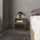 Saxon Nightstand with a Drawer and Open Storage, Natural Oak B128P263722