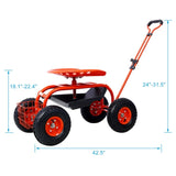 Rolling Garden Scooter Garden Cart Seat with Wheels and Tool Tray, 360 Swivel Seat,Red W46542631