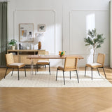 Mid-Century Dining Chairs Set of 2, Accent Linen Fabric Side Chairs with Rattan Backrest Metal Legs W3244P296486