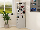 73" Tall Slim Storage Cabinet, 3-Tier Media Storage Cabinet with 3 Drawers and 2 Hooks, Bookcase W1120P327084