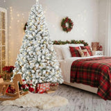5FT Flocked Christmas Tree 407 Tips Artificial Plant with 150 Warm White Lights Sturdy Metal Stand 36299344