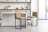 Counter Height Bar Stools Set of 2, Upholstered Linen Bar Chairs, Metal Footrest and Frame for W1249P257009