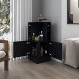 Black Corner Bar Cabinet with Bottle Rack and Open Shelf B062P290257