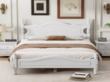 Full Size Wood Platform Bed Frame,Retro Style Platform Bed with Wooden Slat Support,White WF310129AAK