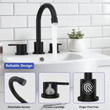 Widespread Bathroom Sink Faucet Matte Black 2 Handle 8 inch Lavatory Faucet 3 Hole 360&deg Swivel Spout T3177P277511