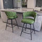 ZUN 26" Bar Chair Linen Woven Bar Stool Set of 2,Black legs Barstools No Adjustable Kitchen Island 80680891