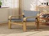 Detachable and Washable Oak Accent Chair Wide Armrest Mid-Century Lounge Chair Linen Fabric Armchair W2336P251806