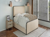 Modern Metal Bed Frame with Curved Upholstered Headboard and Footboard Bed with 4 Storage Drawers, N701P229017B