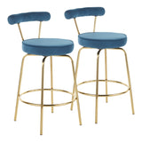 Rhonda Glam Counter Stool in Gold Metal and Blue Velvet by LumiSource - Set of 2 B202P222097
