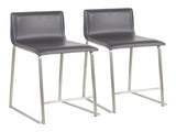 26" Contemporary Counter Stool in Brushed Stainless Steel, and Grey Faux Leather - Set of 2 B202P222062