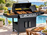 46,000 BTU Gas with Side Burner, 31 Burner Stand-Up Black Iron BBQ, Porcelain Enamel 26445060