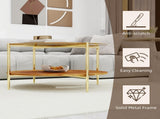 Modern Gold Round Double-Layer Coffee Table Tempered Glass Storage & Decoration 32.28-Inch W1935P457159