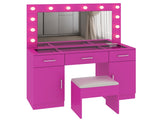 Vanity Desk Set with Large Lighted Mirror Powre Outlet, Glass Top Makeup Vanity with 3 Drawers 20197617