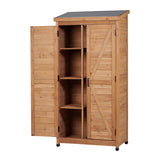 Outdoor Wooden Storage Shed with Metal Top Tall Vertical Tool Cabinet for Backyard Garden Patio Lawn W2640P291256