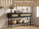 Black Rattan Console Table with Storage Cabinets & Open Shelf, 40 Inch Entryway Table with Sturdy 10366281