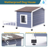 Large Wooden Dog Indoor Outdoor with Terrace and Open Waterproof Asphalt Roof, Outdoor Dog W142770004