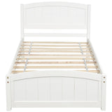 ZUN Wood Platform Bed with Headboard,Footboard and Wood Slat Support, White 01082652