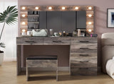 Vanity Desk Set with Large Lighted Mirror and Powre Outlet, Glass Top Makeup with 7 Drawers, 18348997