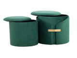 Contemporary Nesting Ottoman Set in Green Velvet with Gold Metal Accent Pieces B202P223722