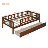 Twin Size Daybed Wood Bed with Two Drawers, Walnut WF301864AAL