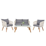 ZUN 4 Piece Patio Furniture Set, Outdoor Acacia Wood Conversation Set, All-Weather Rope Sofa Set with 96676802