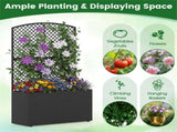 49" Black PE Rattan Raised Garden Bed with Trellis Adjustable Foot Pads Outdoor Planter Box 46378461