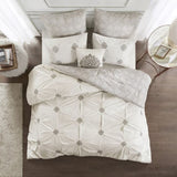 6 Piece Embroidered Cotton Reversible Comforter Set Ivory Full/Queen B035128872