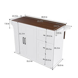 White Kitchen Island Cart with Foldable Tabletop & Drop Leaf - Mobile Breakfast Bar on Wheels with W2700P300558