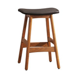 Solid Wood Walnut Finish Counter Height Stools Set of 2 Dark Brown Faux Leather Seat Mid-Century B011P172707