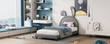 Twin Size Upholstered Leather Platform Bed with Rabbit Ornament, Gray WF299137AAE