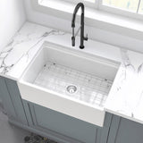30 Inch Fireclay Farmhouse Sink-30"x 20"White Workstation Reversible Ceramic Farm Apron Front W1386P317493