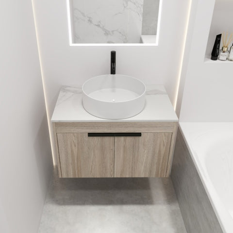 ZUN 30 " Modern Design Float Bathroom Vanity With Ceramic Basin Set, Wall Mounted White Oak Vanity With 08002858