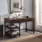 ZUN Espresso Oak and Antique Black 3-Drawer Writing Desk B062P215484