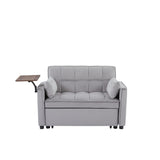 Grey Velvet Loveseat Sleeper Sofa Bed with Side Table W588132116