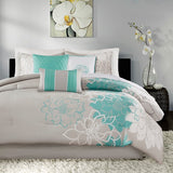 Printed Cotton Sateen Comforter Set Aqua Queen B03596885