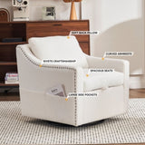 011-Teddy Fabric 360&deg Swivel Accent Chair with Upholstered,One Back Pillow,Armrest with Rivets W527P190834