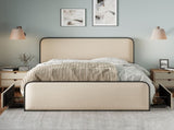Modern Metal Bed Frame with Curved Upholstered Headboard and Footboard Bed with 4 Storage Drawers, N701P229016B