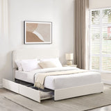 Liv Patented 2-Drawers Storage Bed Queen Size Ivory Boucle Upholstered Platform Bed, Curved Stitched B083P156198