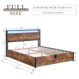 Lift-up Storage Frame, Full Size Frame with Bookcase Headboard & LED Lights, Wooden Platform W1916P184709