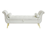 White, PU Leather, Metal Feet Upholstered Ottoman Bedroom Lounge Ottoman Flip Top Storage Sofa Bench 94764869