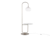 Trombone Contemporary Floor Lamp in Nickel Metal with Clear Glass Shelf B202P224196