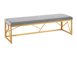 Folia Glam Metal Bench in Gold Steel and Grey Velvet by B202P223516