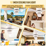 ZUN 52 Inch Ceiling Fans with Lights, 6 Speed Reversible Noiseless Fan Light DC Motor, Indoor and 65658511