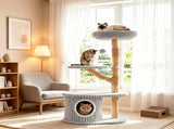 41 Inch Solid Pear Wood Tree Tower Multi-Level Vertical Playground with Plush Top Perch Private 51527503
